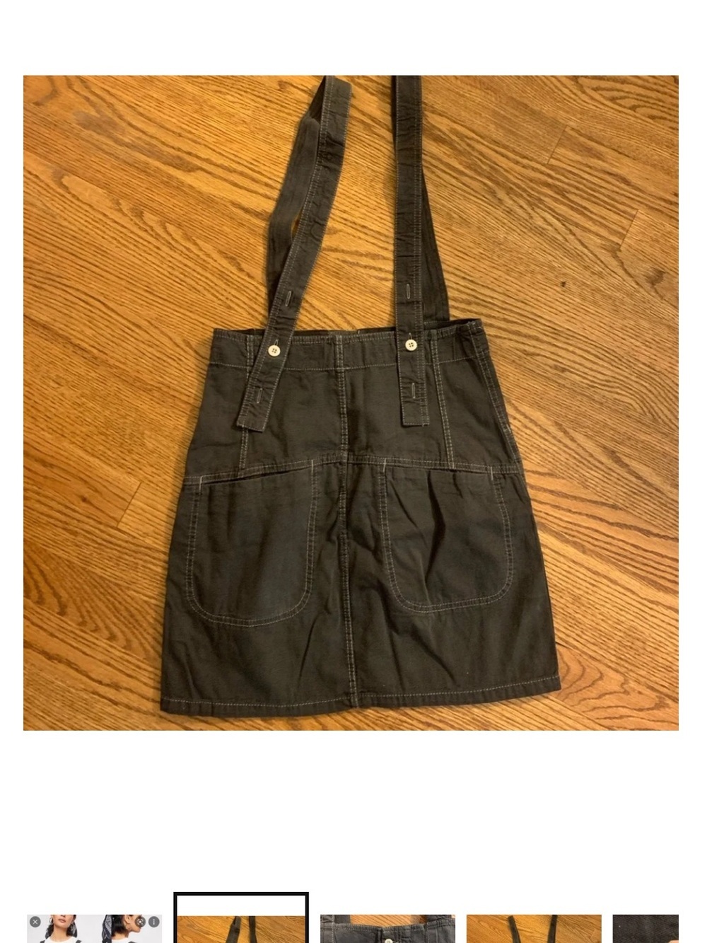 Free People cotton  Charcoal Button-Front Pinafore Mini Skirt - Picture 2 of 11